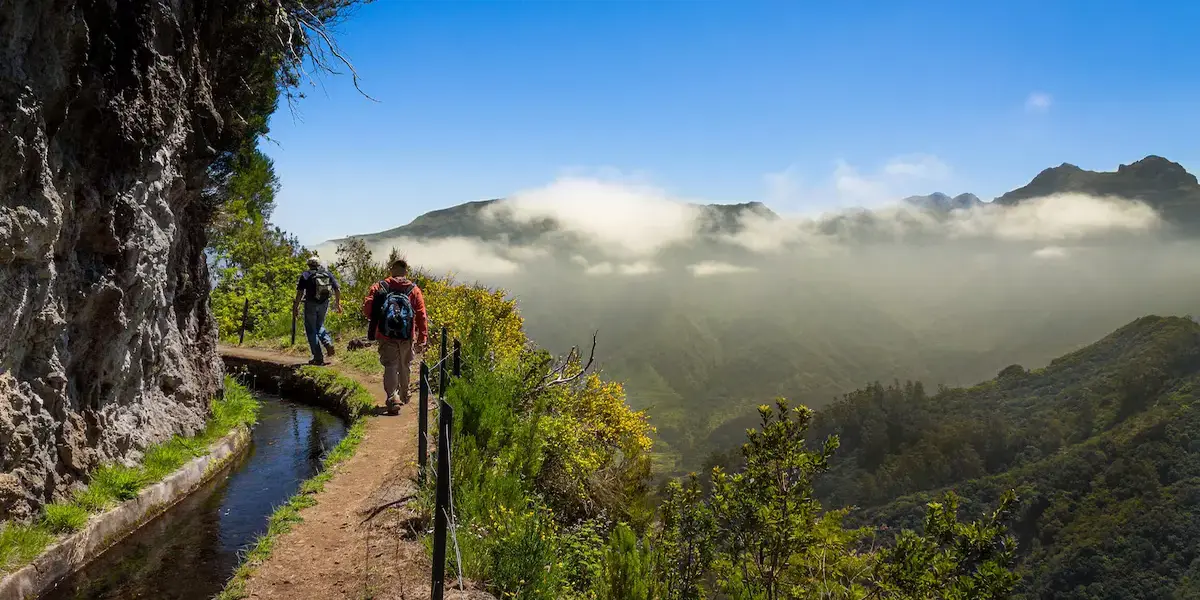 Madeira hiking trail and dramatic mountains