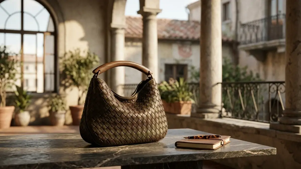Bottega Veneta woven leather handbag showcasing Italian luxury craftsmanship