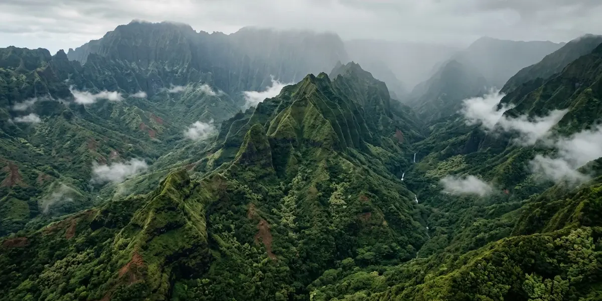 Mountainous green terrain of Kauaʻi, Hawaii
