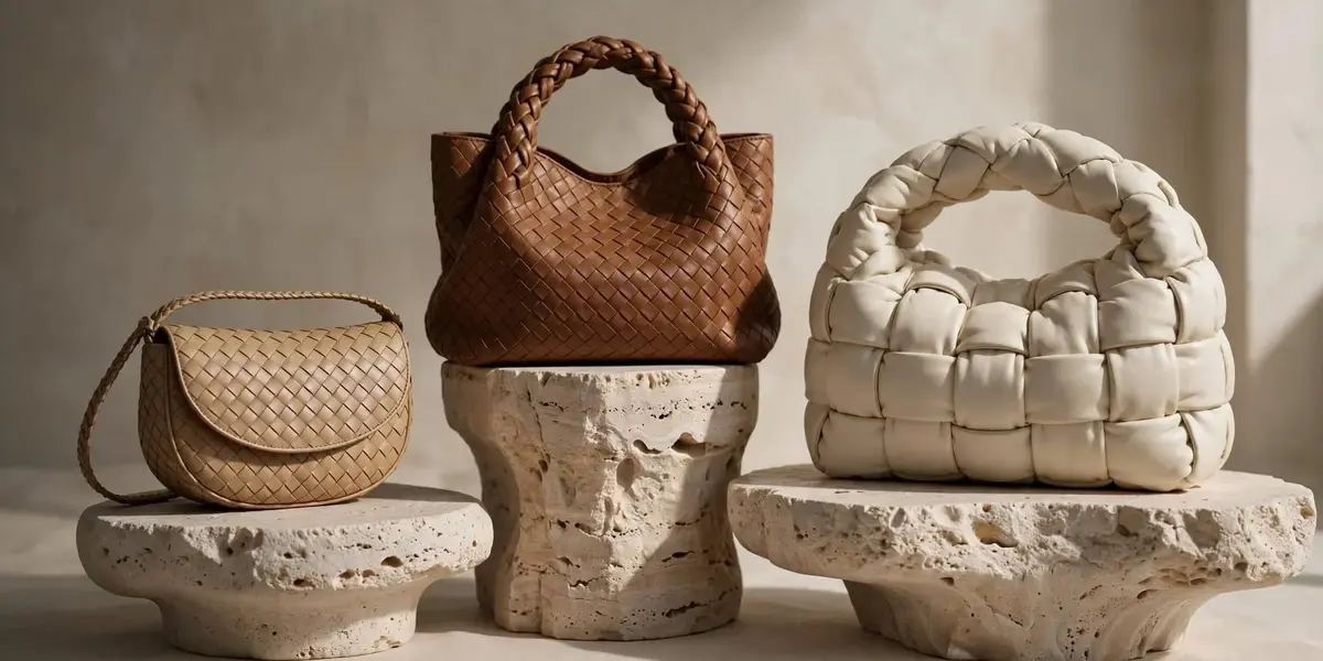 Bottega Veneta inspired woven leather handbags in different shapes and sizes