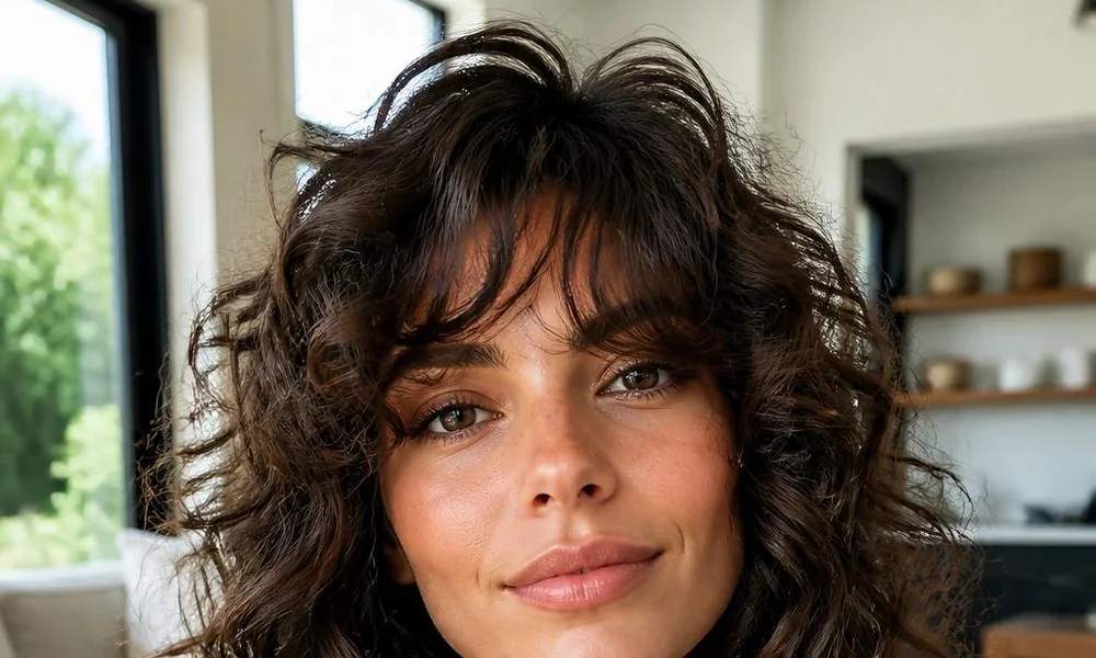 Voluminous long natural curls featuring soft layers to distribute shape and movement