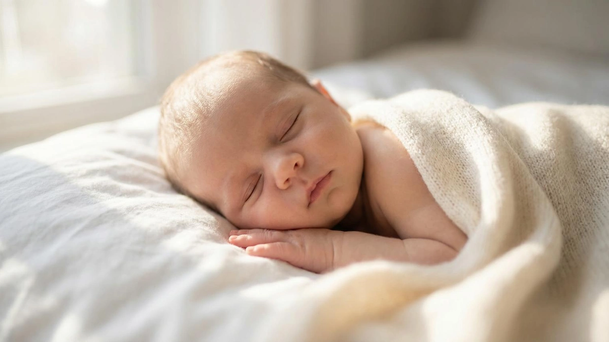 Peaceful newborn baby sleeping soundly wrapped in a soft blanket, perfect inspiration for nature baby names.